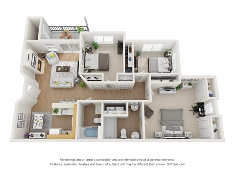 Floor plan for 3 beds, 2 baths, 1210 sqft